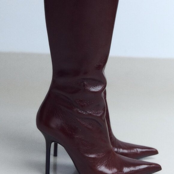 ZARA THIN HEEL LEATHER BOOTS - Picture 6 of 7